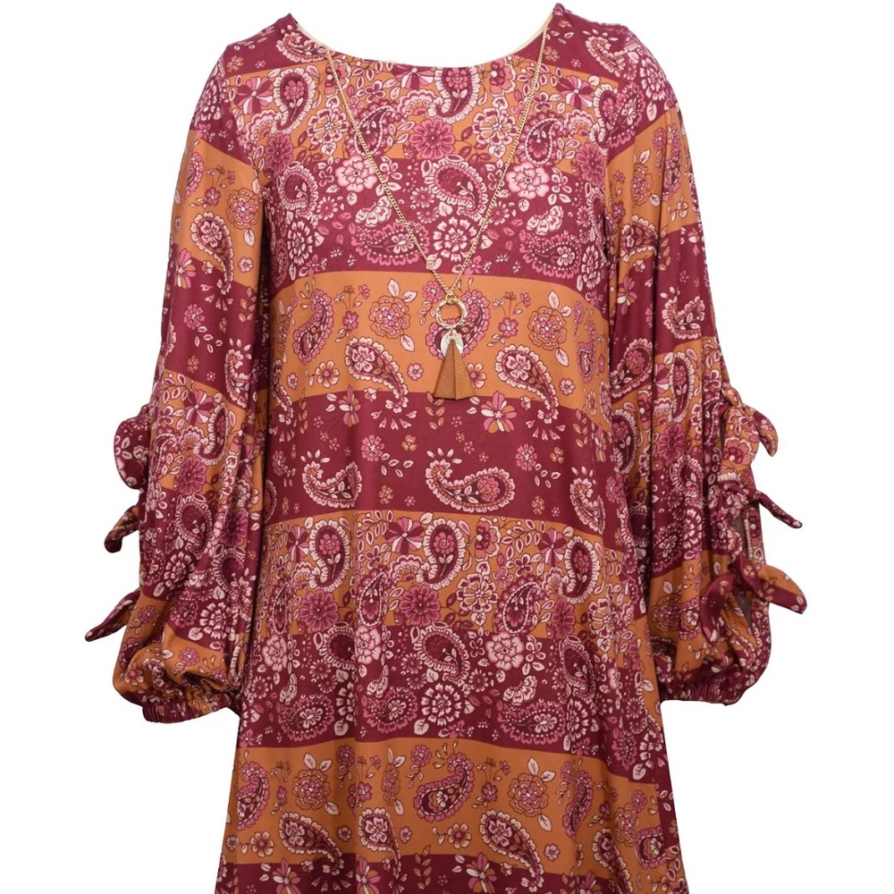 Bonnie Jean Big Girls Knit Dress W/3 Knot Sleeves & Removable Necklace, Rust, 10